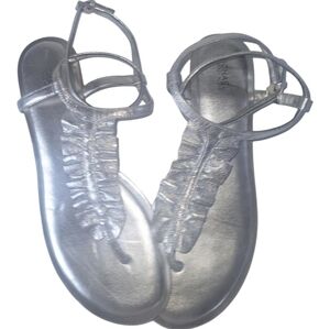 Michael Kors Silver Leather Bella Wrinkled Adjustable Ankle Strap Sandals 8M